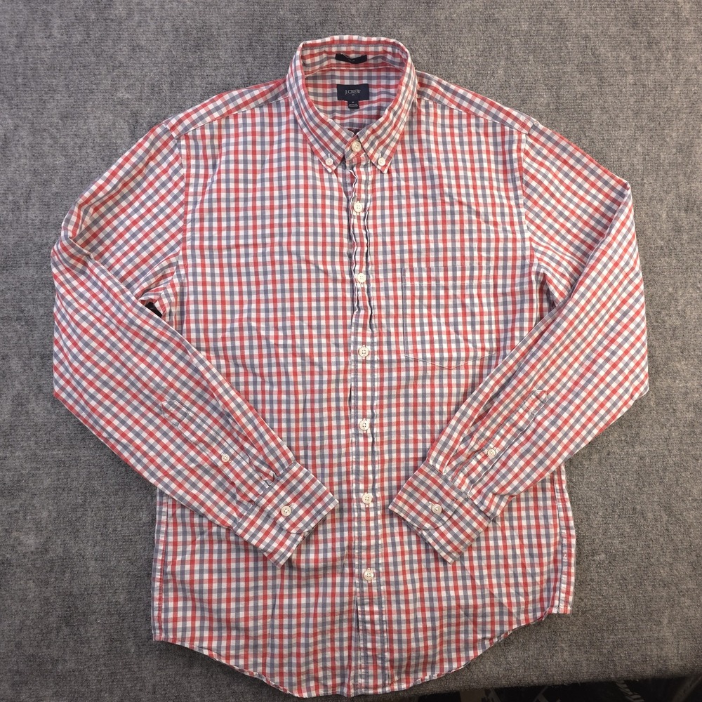 J Crew Shirt Medium Slim Fit Gray Red Check Long Sleeve Button Down Cotton